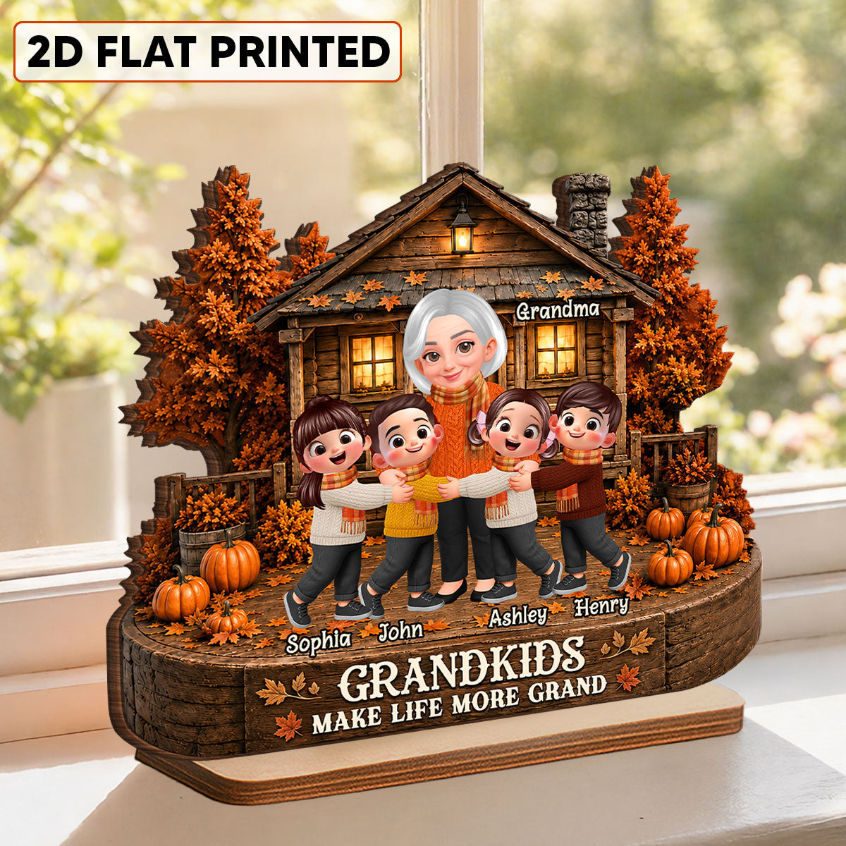 Grandma Grandkids Fall Season - Personalized 2-Layered Wooden Plaque - Gift For Wife, Grandmas