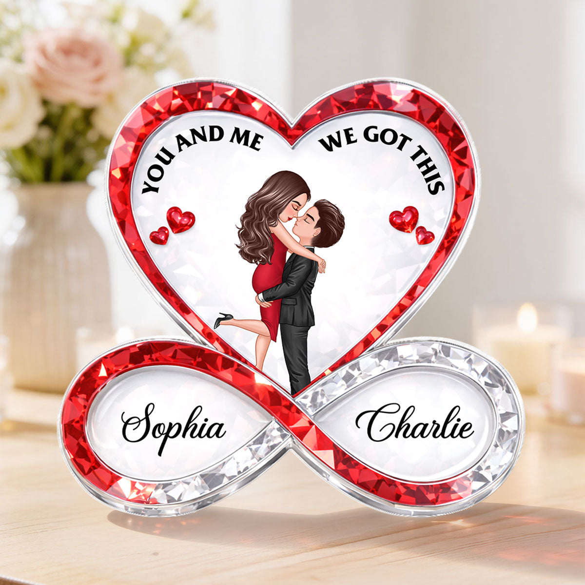 Couple Infinity Love 3D Crystal Effect - Personalized Acrylic Block Plaque - Sentimental Valentine's Day Gift for Her, for Him