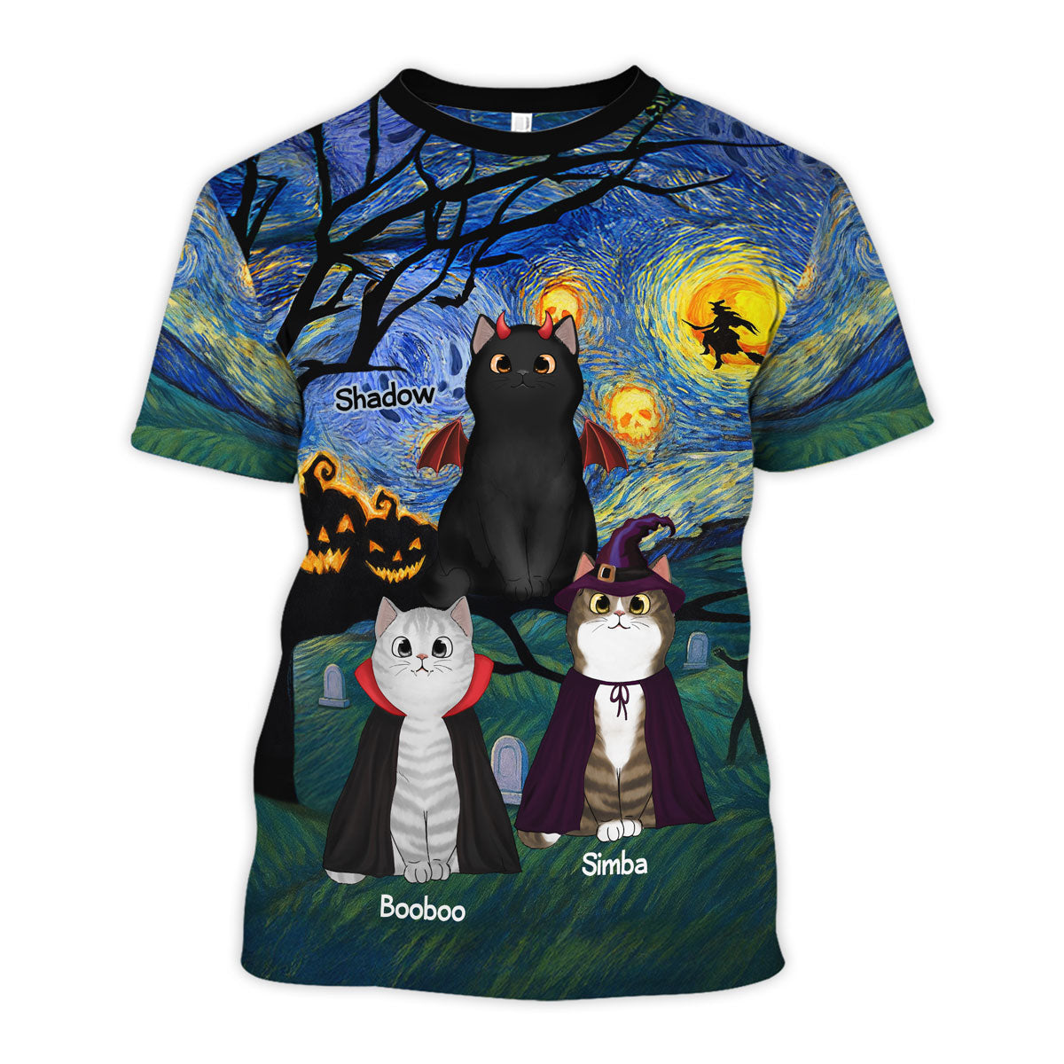 Halloween Starry Night Spooky Cat Personalized Shirt, Purrfect Costume for Cat Lover