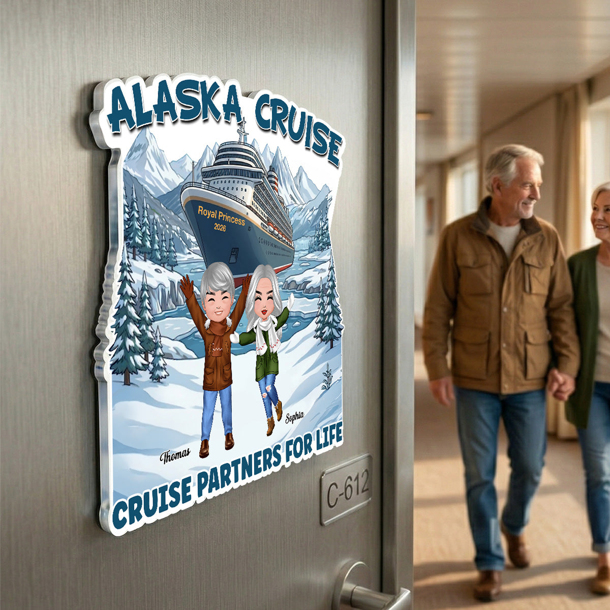 Alaska Cruise Happy Family - Personalized Cruise Cabin Door Magnet - Family Cruise Trip Keepsake
