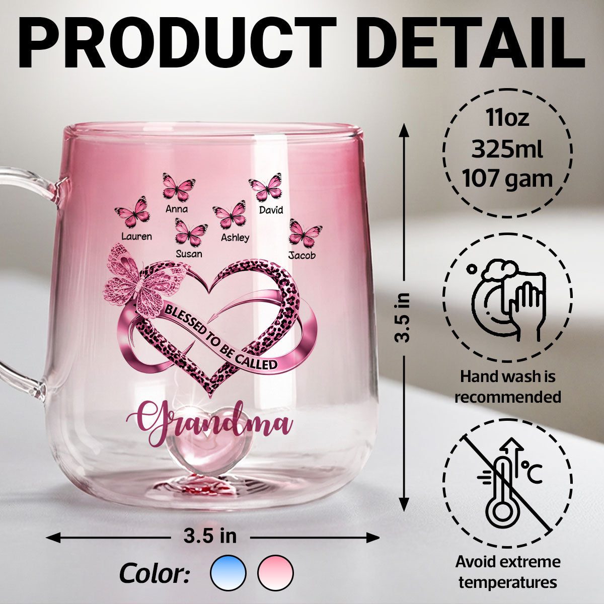 Blessed To Be Called Grandma - Personalized Glass Mug - Heartfelt Mother's Day Gift for Mom, Grandma, Wife