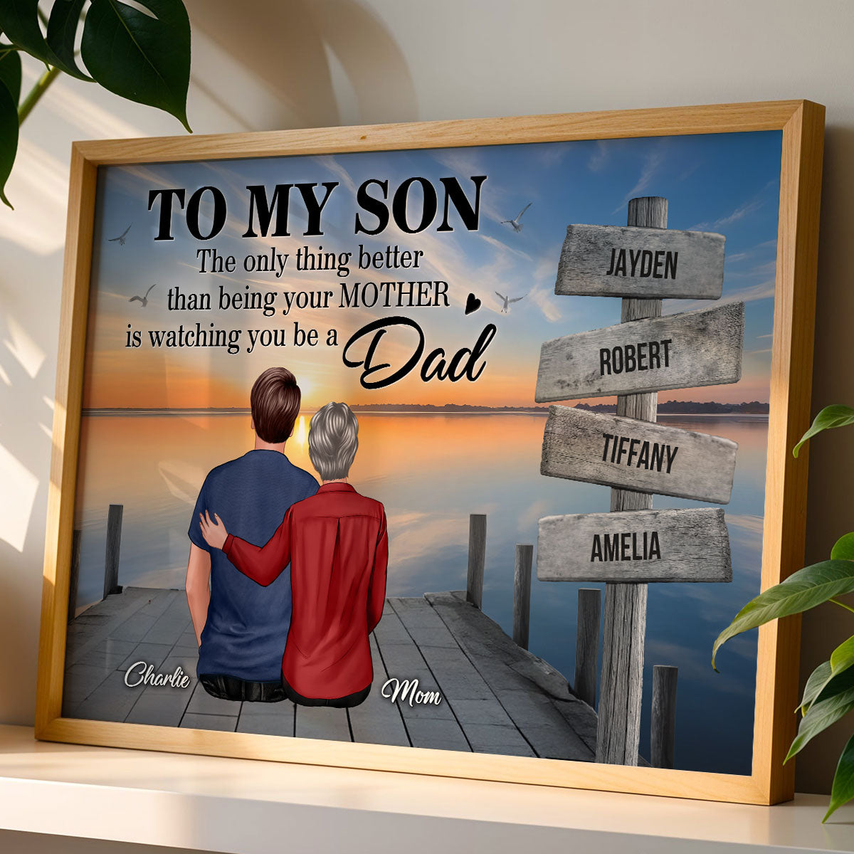 Family Sign Posts Custom Names To My Son - Personalized Poster - Father's Day Gift For Son