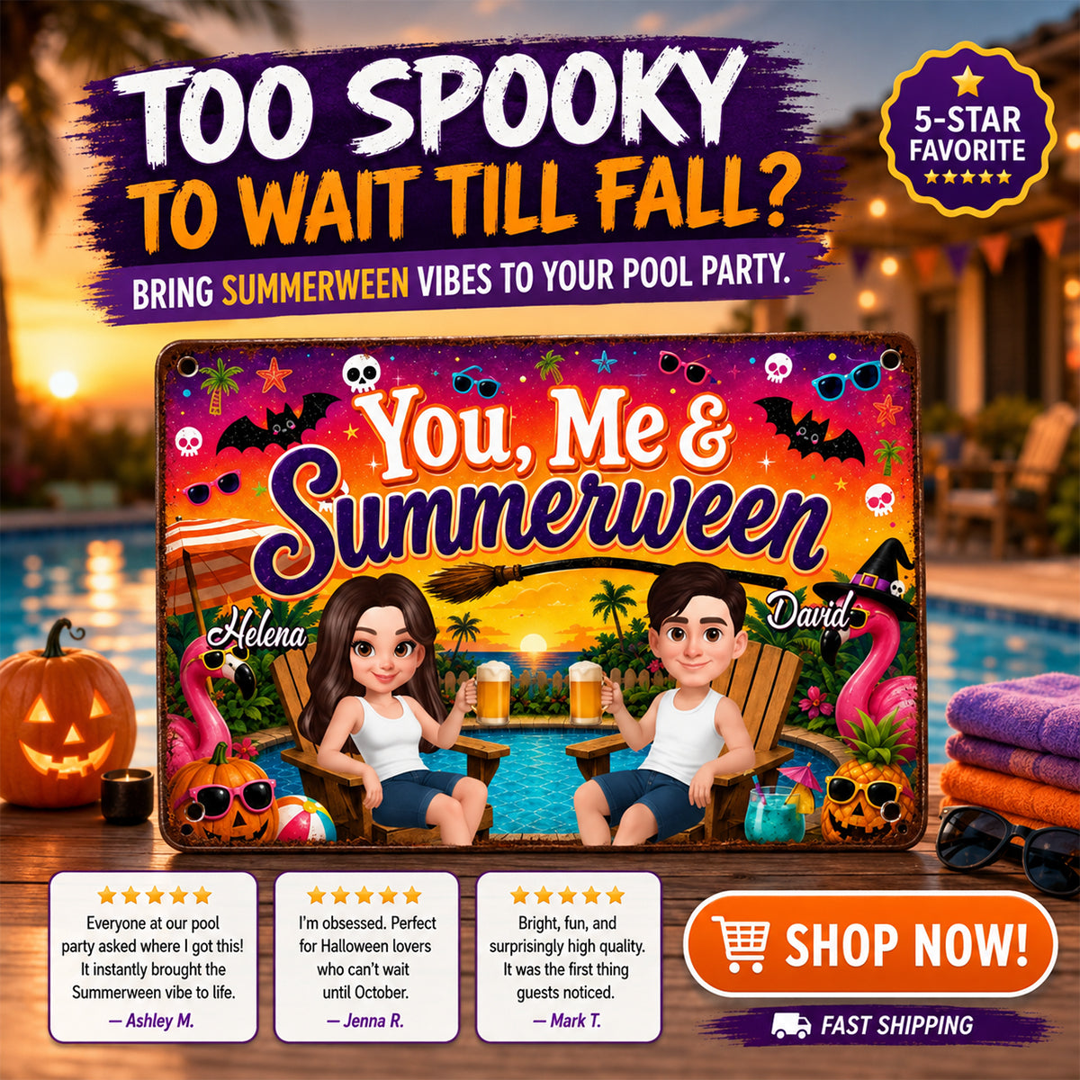You and Me Summerween Couple - Personalized Metal Sign - Halloween Summer Decor