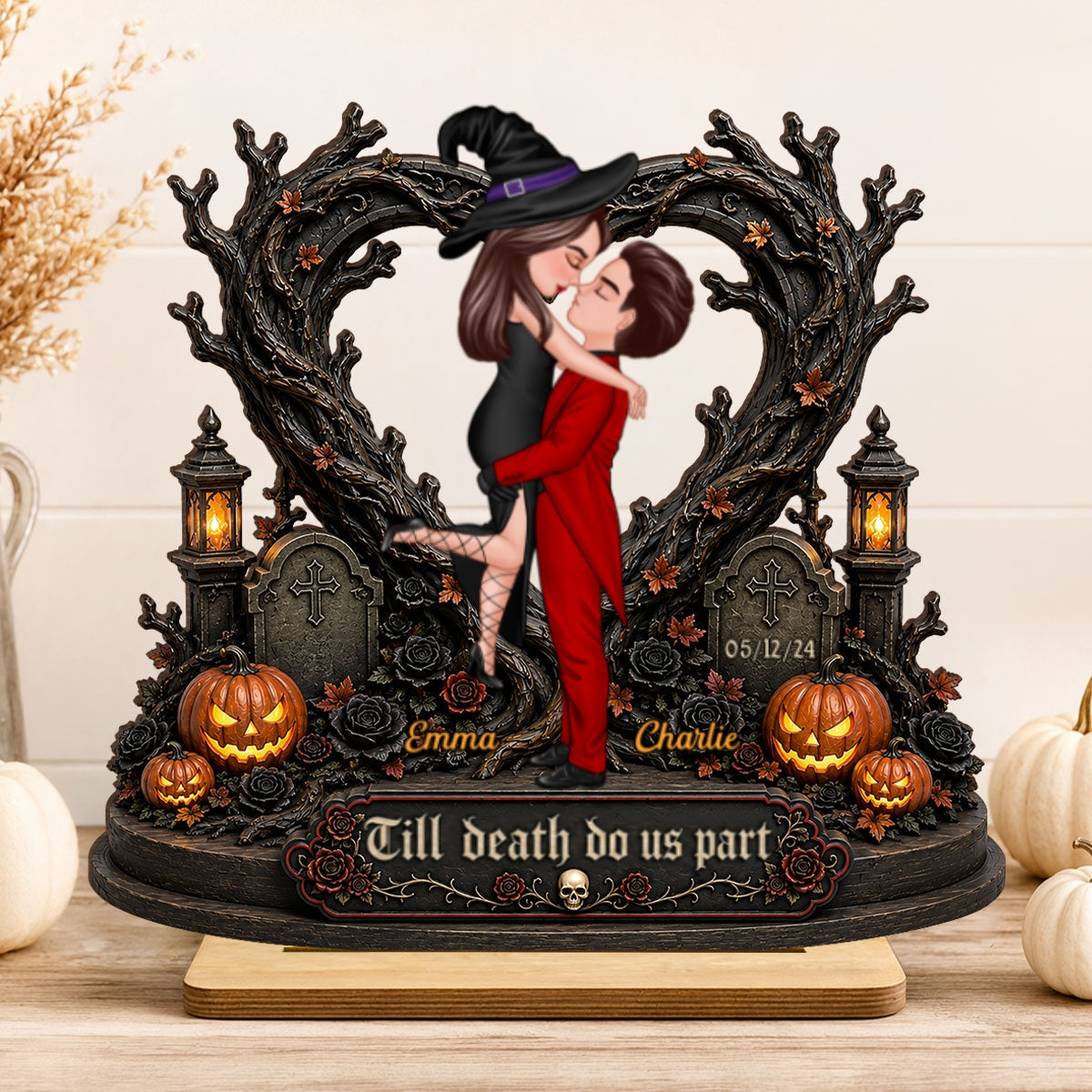 Tree Of Life Couple Halloween - Personalized 2-Layered Wooden Plaque - Halloween Decor Gift, Gift For Couple