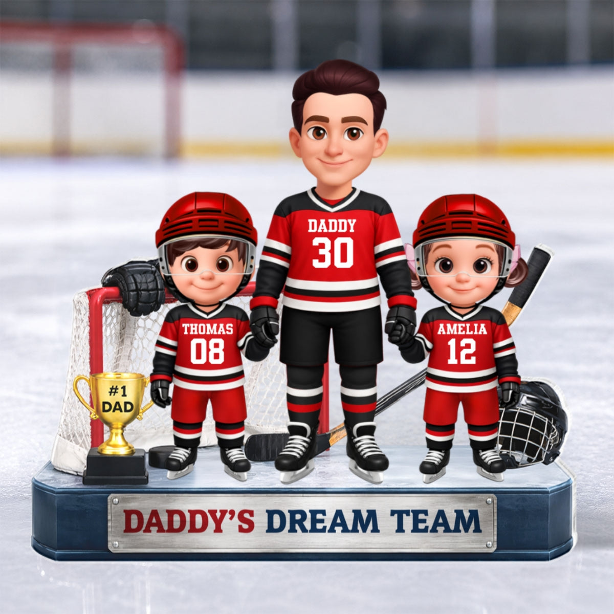 Daddy's Dream Team Hockey Dad & Kids - Personalized Acrylic Block Plaque -  Gift For Dad, Husband