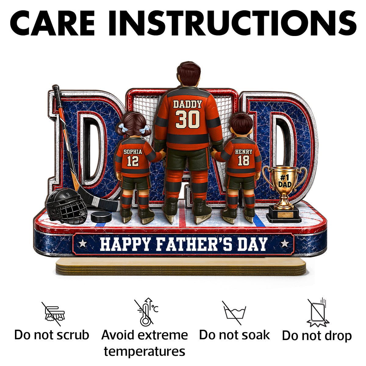 MVP Hockey Dad & Kids Together - Personalized 2-Layered Wooden Plaque -  Gift For Dad, Husband