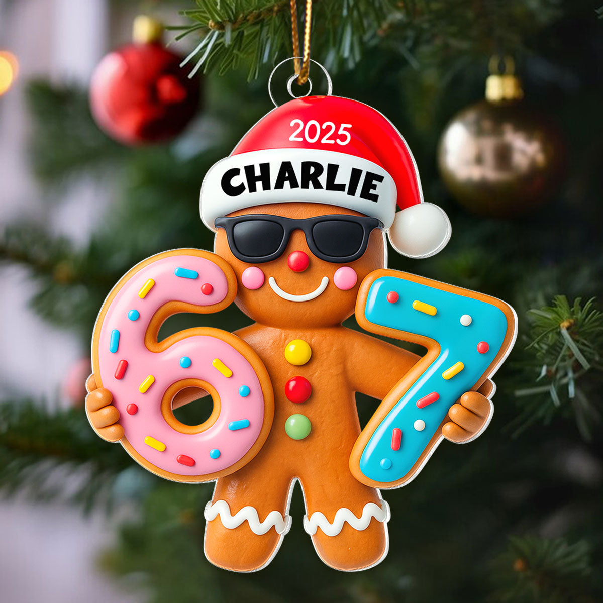 Gingerbread Viral Trend Six Seven - Personalized Acrylic Ornament - Christmas Gift for Kid, Grandkids