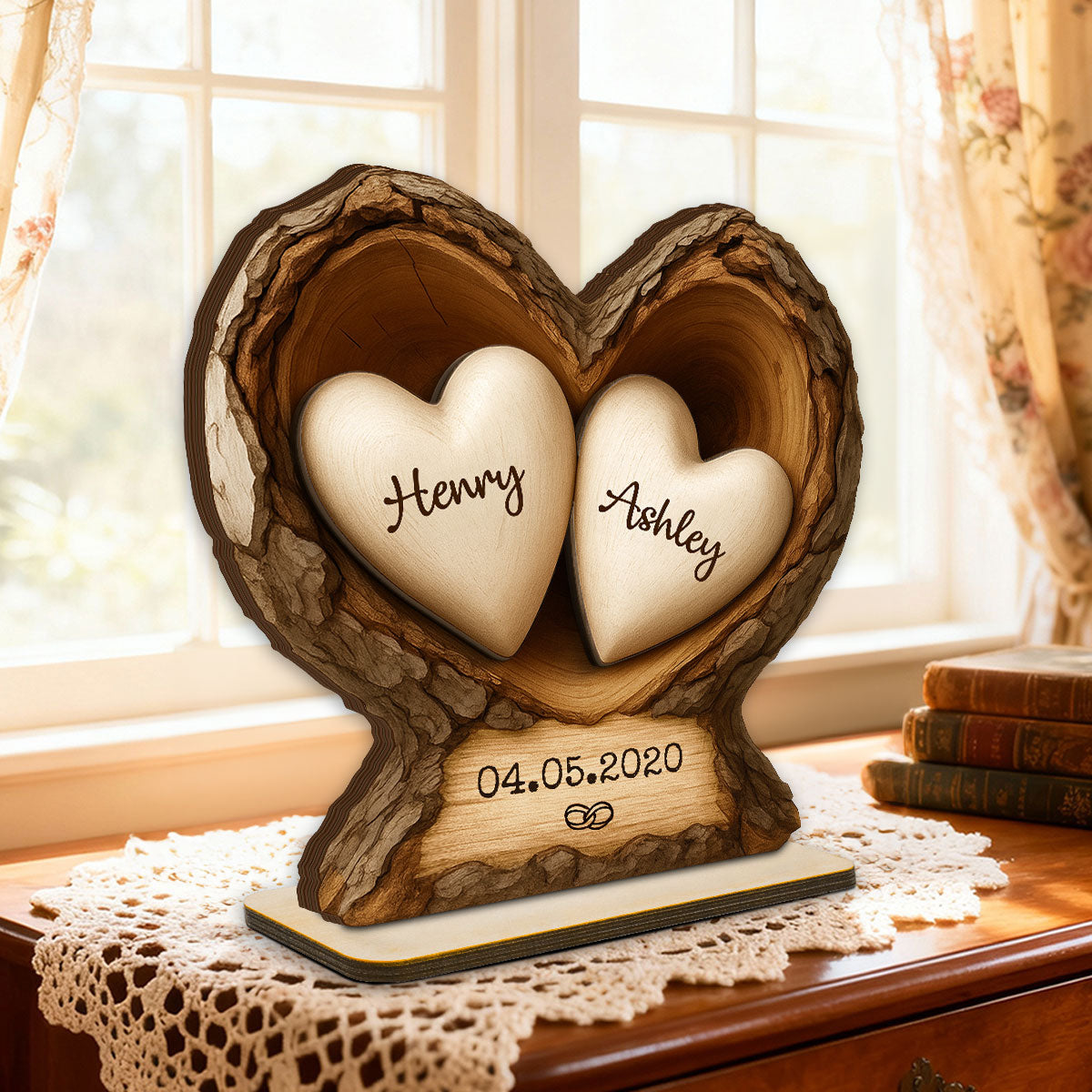 Custom Wooden Tree Hole Heart - Personalized Wooden Plaque - Gift for Couple
