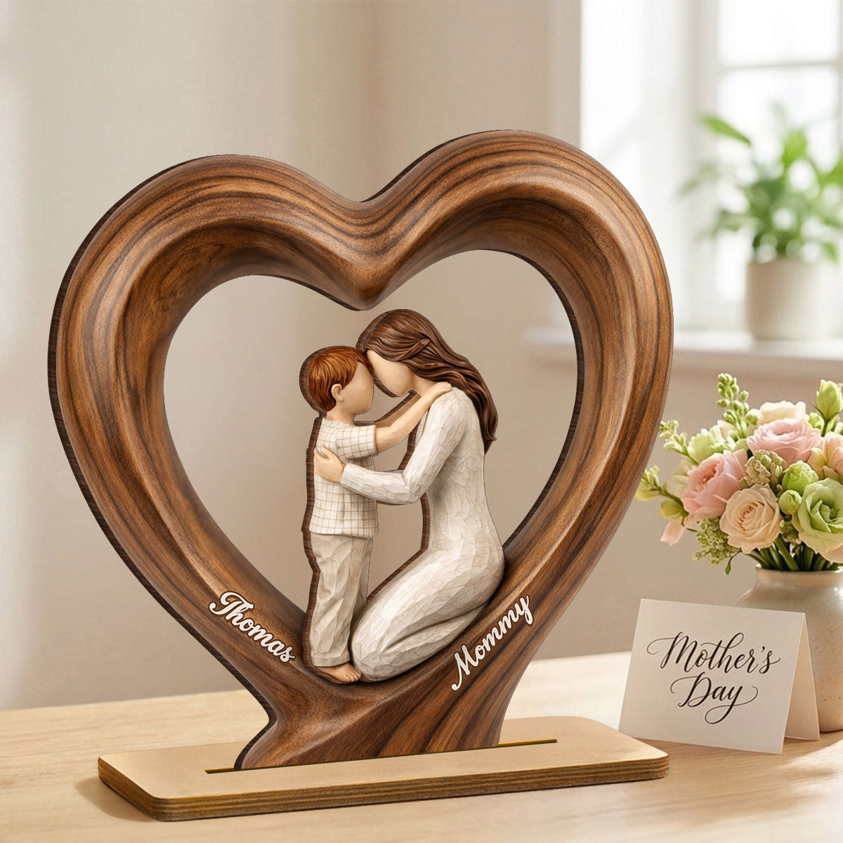 Mom and Daughter Son - Personalized 2-Layered Wooden Plaque - Mother's Day Gift for Mom, Wife