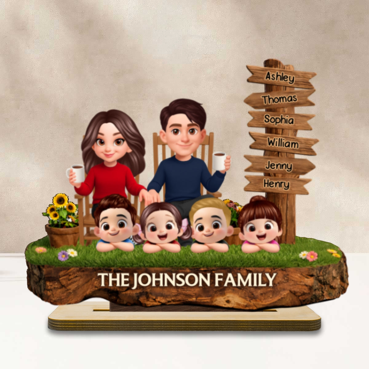 Family Sitting Sign Post - Personalized 2-Layered Wooden Plaque - Heartfelt Rustic Decor, Gift for Mom, Dad