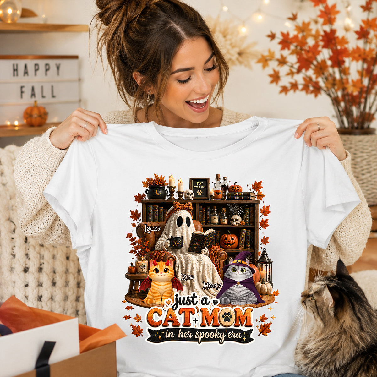 Just A Cat Mom In Her Spooky Era - Personalized Shirt - Halloween Gift, Gift For Cat Lovers