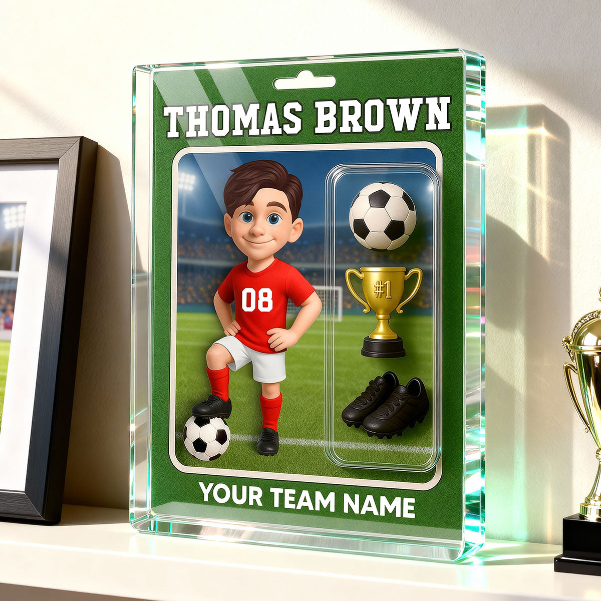 3D Effect Soccer Players Custom Figure Style - Personalized Acrylic Block Plaque - Christmas Gift For Soccer Players