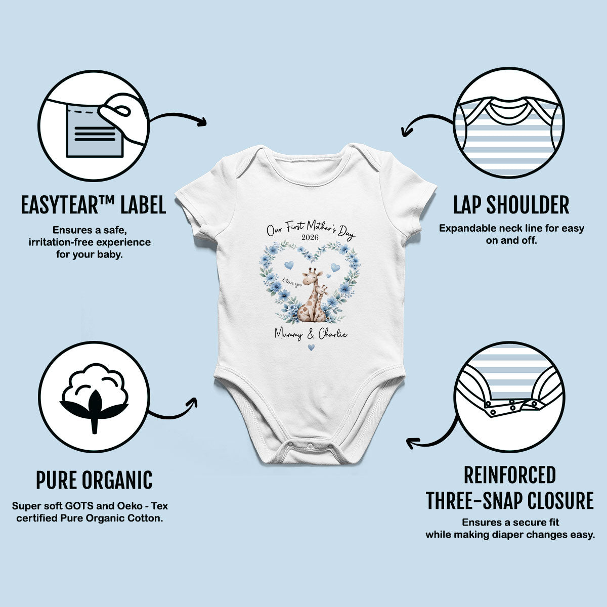 Our First Mother's Day Giraffe Mom And Baby - Personalised Onesie - First Mother's Day Baby Gift