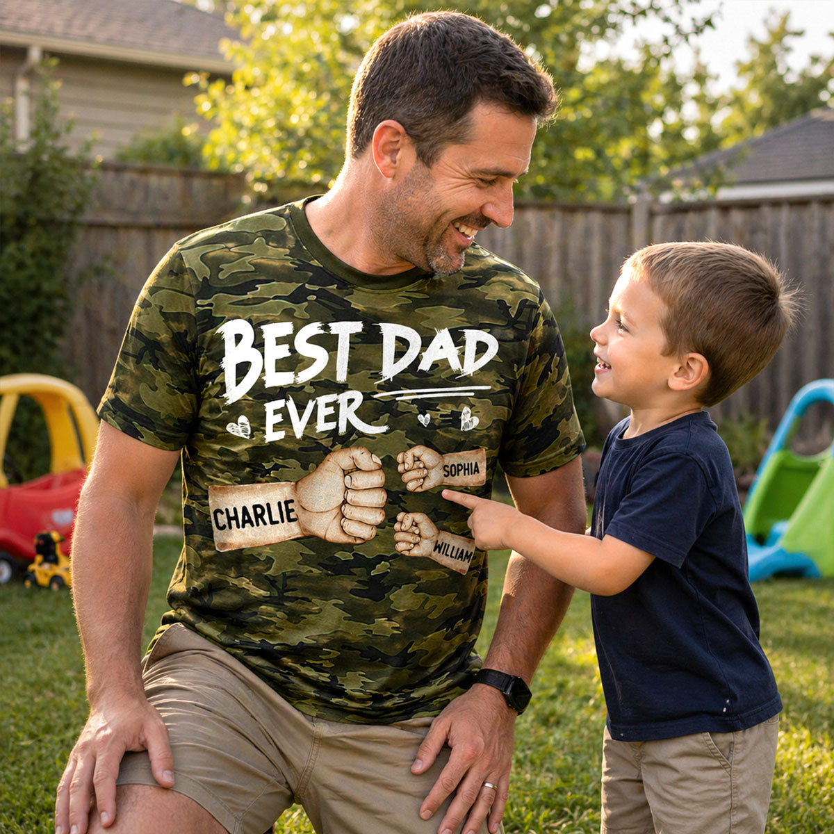 Best Dad Ever Fist Bump Camo Pattern - Personalized Shirt - Father's Day Gift For Husband, Dad, Grandpa