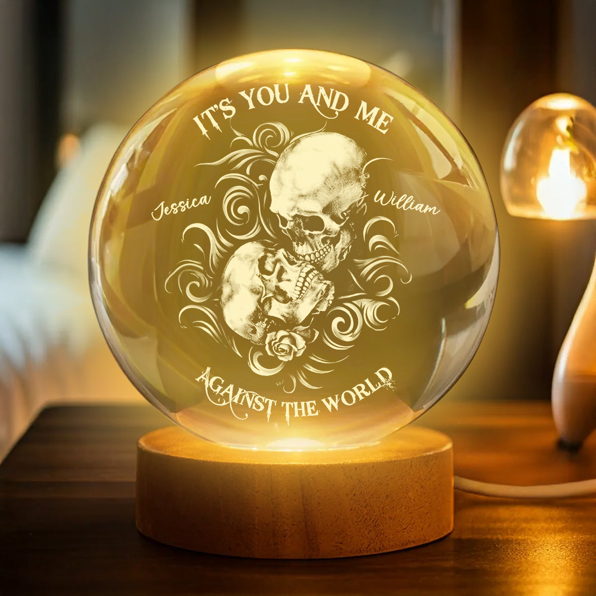 It's You and Me Against the World - Personalized Crystal Ball LED Night Light - Sentimental Valentine's Day Gift for Her, for Him