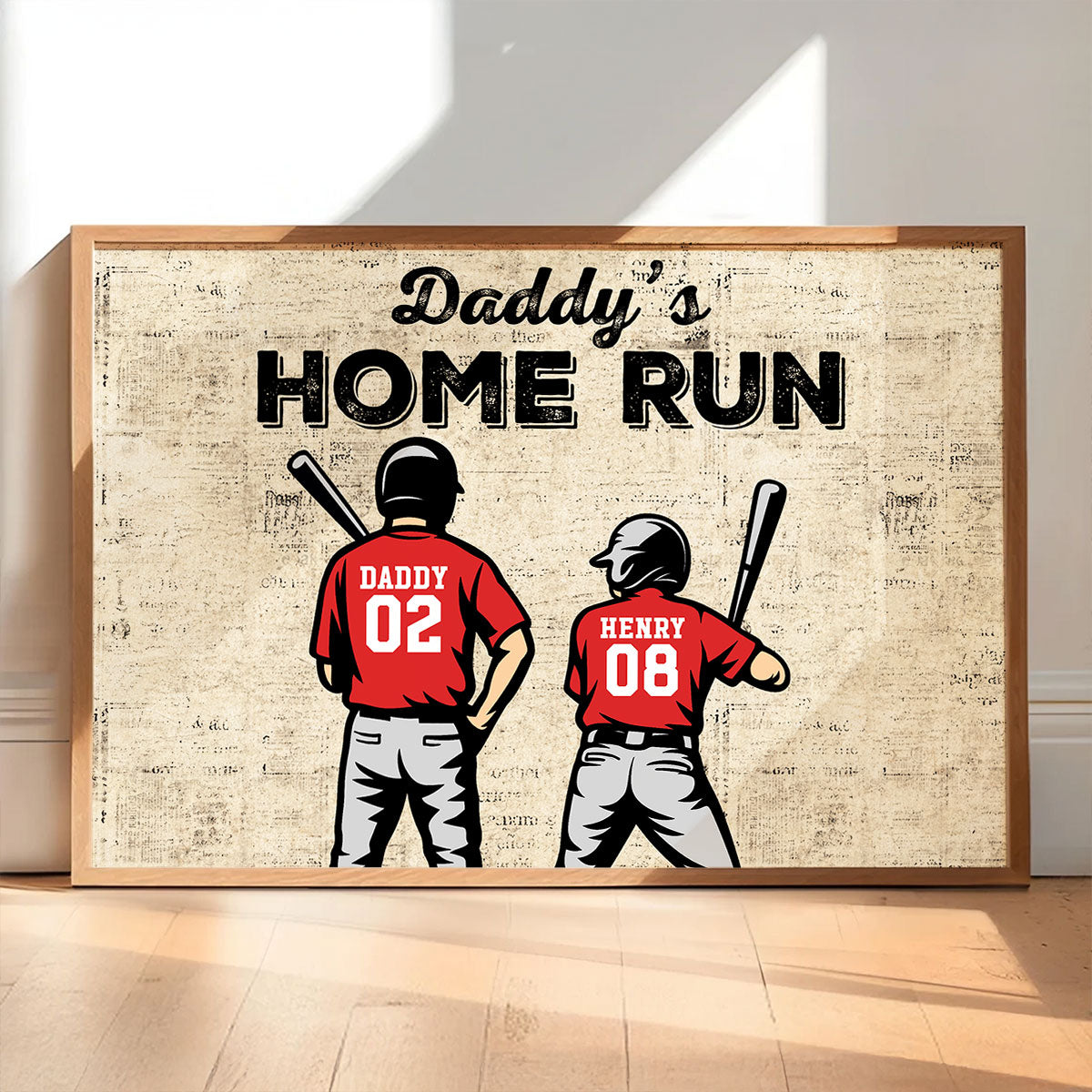 Daddy's Dream Team Baseball Retro Background - Personalized Poster - Father's Day Gift for Dad, Husband