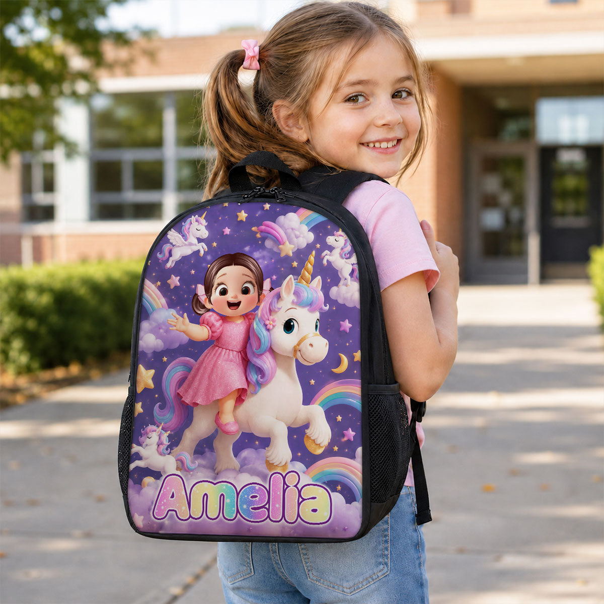 Unicorn Trendy Design for Girls - Personalized Backpack - Back to School Gift for Daughter, Granddaughter