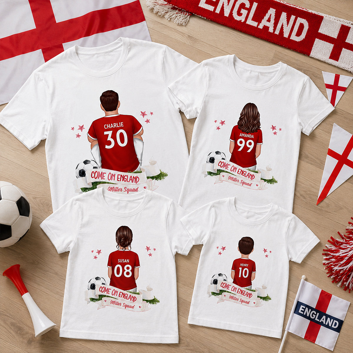 Come On England World Cup 2026 T-Shirt - Personalized Family Matching Shirt - Football Fan Tees