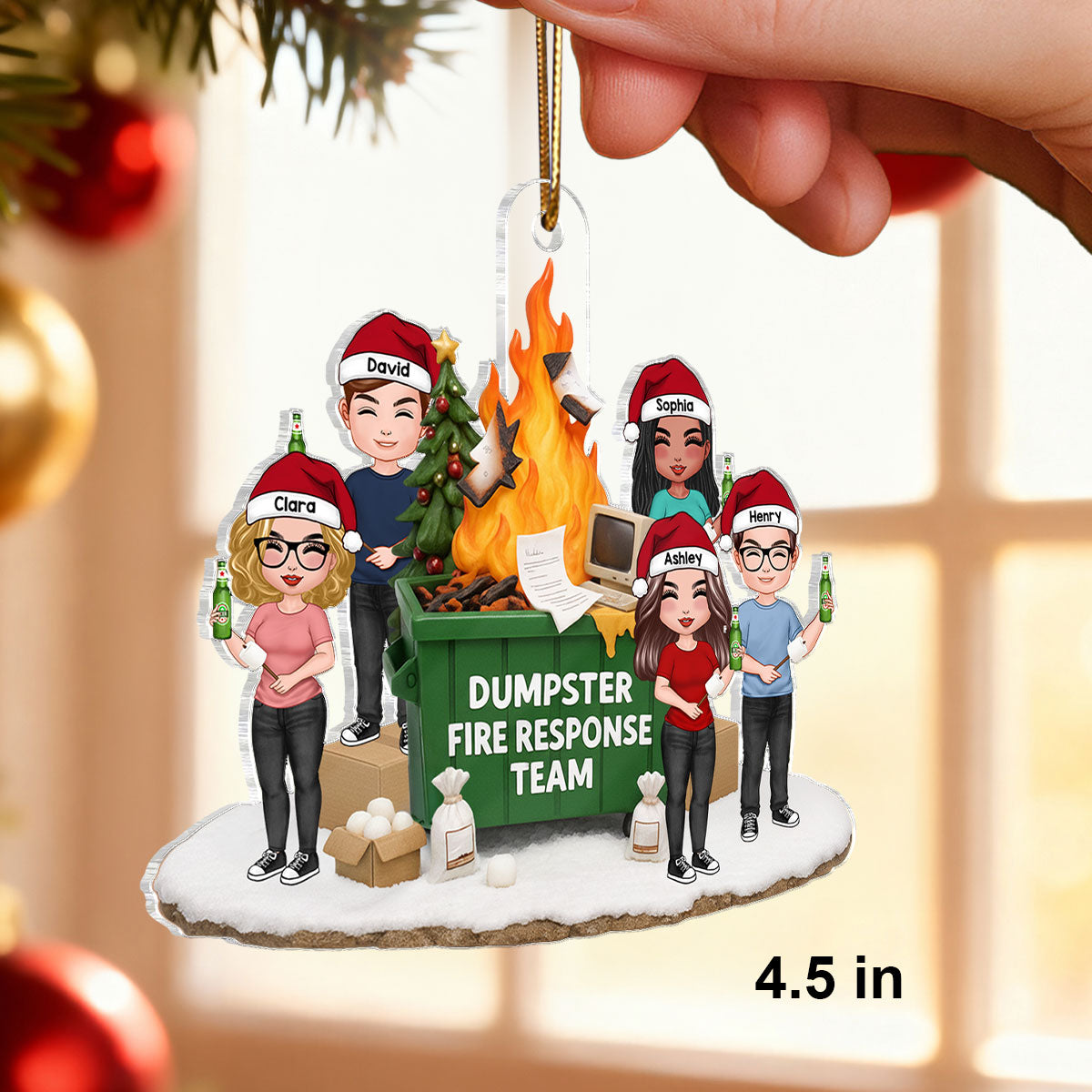 Funny Coworkers Dumpster Fire Response Team - Personalized Acrylic Ornament - Funny Holiday Christmas Gift for Coworkers, Office Chaos