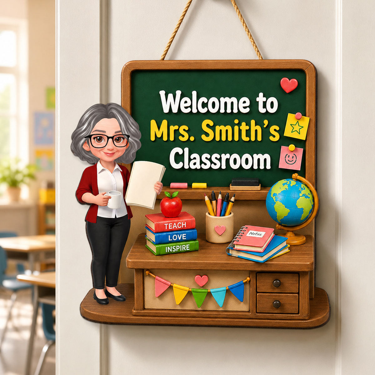 Teacher Welcome To Classroom Green Board - Personalized Wood Sign - Back To School, Classroom Decor