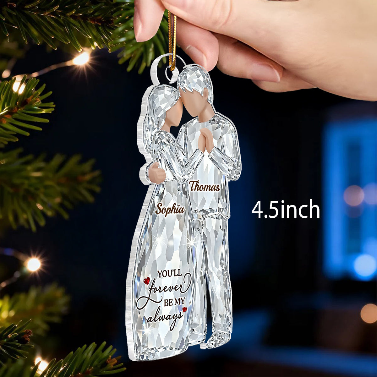 Happiness Is Growing Old With You Pattern Crystal - Personalized Acrylic Ornament - Heartwarming Christmas Gift For Him, For Her, For Couple