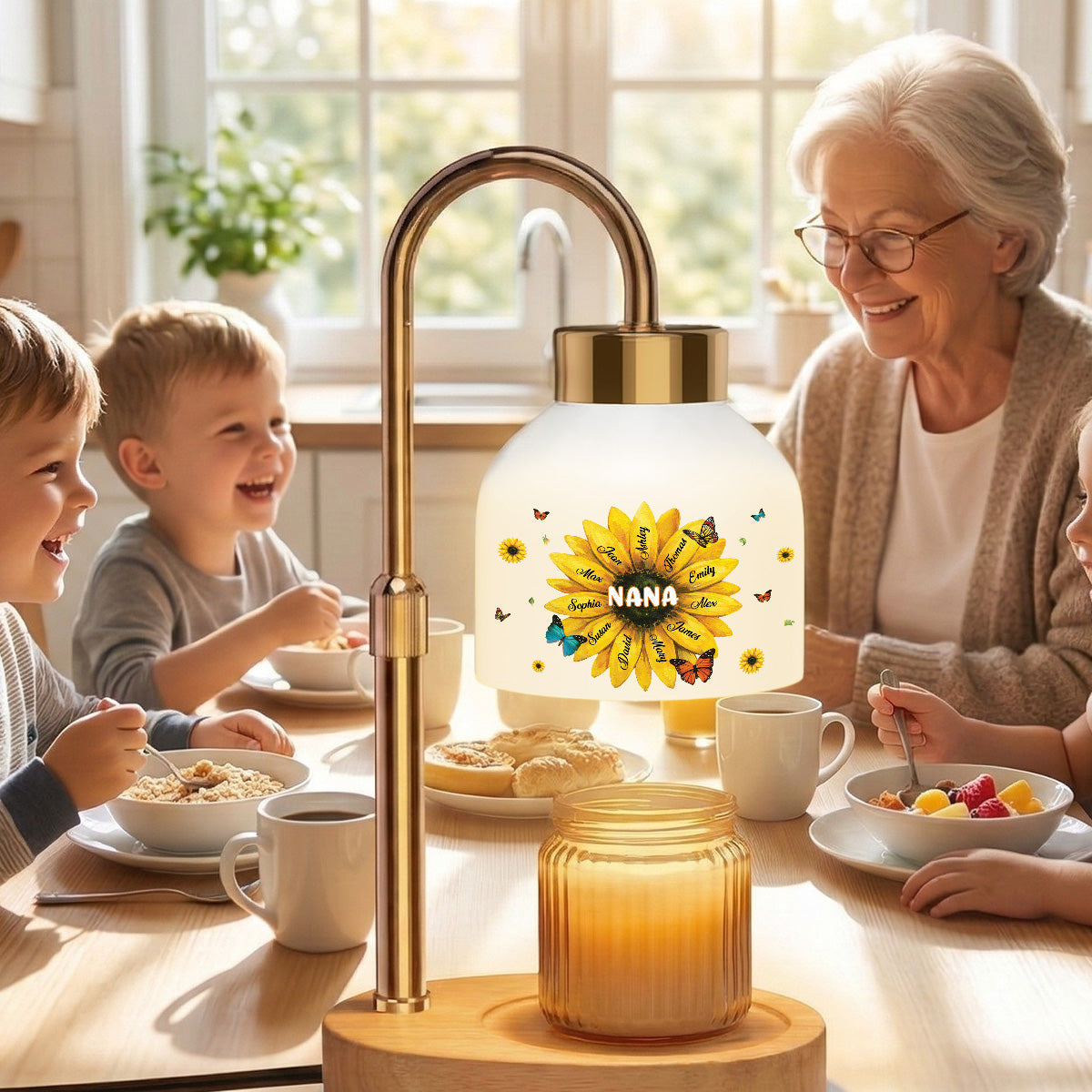 Grandma Sunflower Custom Kids Names - Personalized Candle Warmer Lamp - Gift For Grandma, Mom
