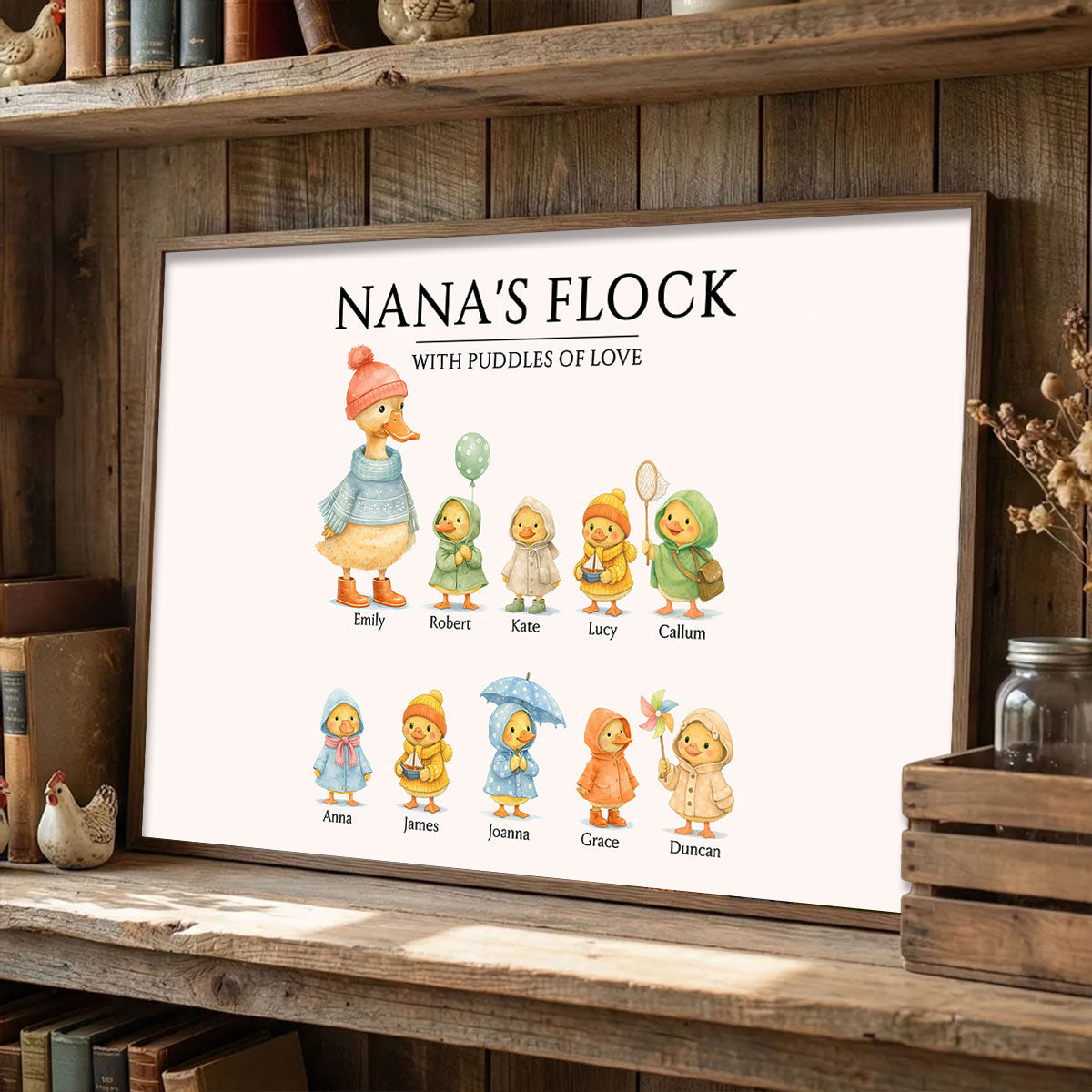 Grandma's Flock with Puddles of Love - Personalized Poster - Mother's Day Gift for Grandma