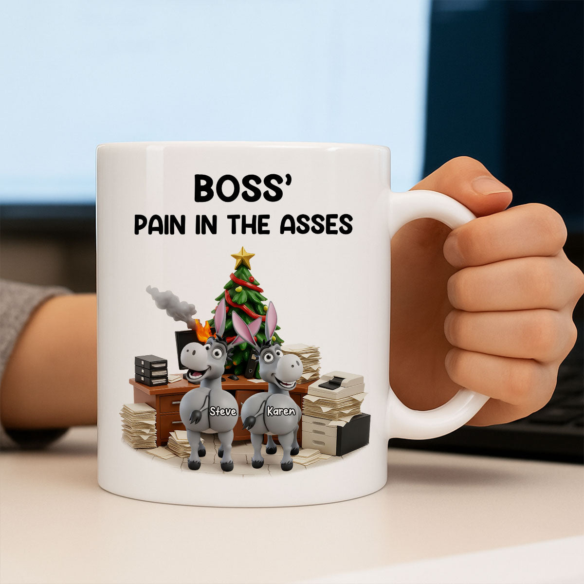 Funny Boss Christmas Pain in the Asses - Personalized Mug - Custom Employee Gift Exchange, White Elephant Gift