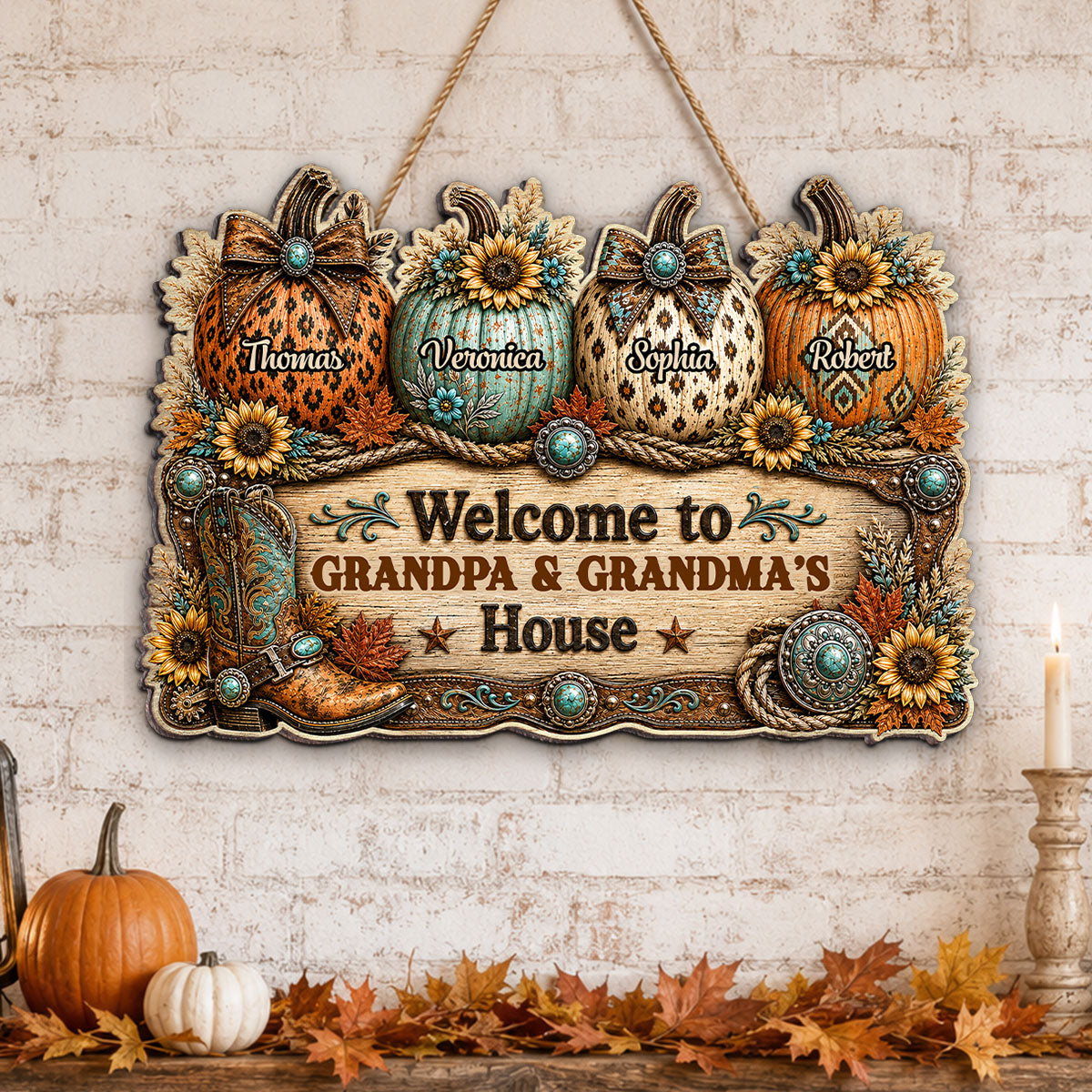 Western Fall Season Vibe Little Pumpkins Welcome To Grandma Grandpa House - Personalized Wood Sign - Fall Decoration For Grandparents