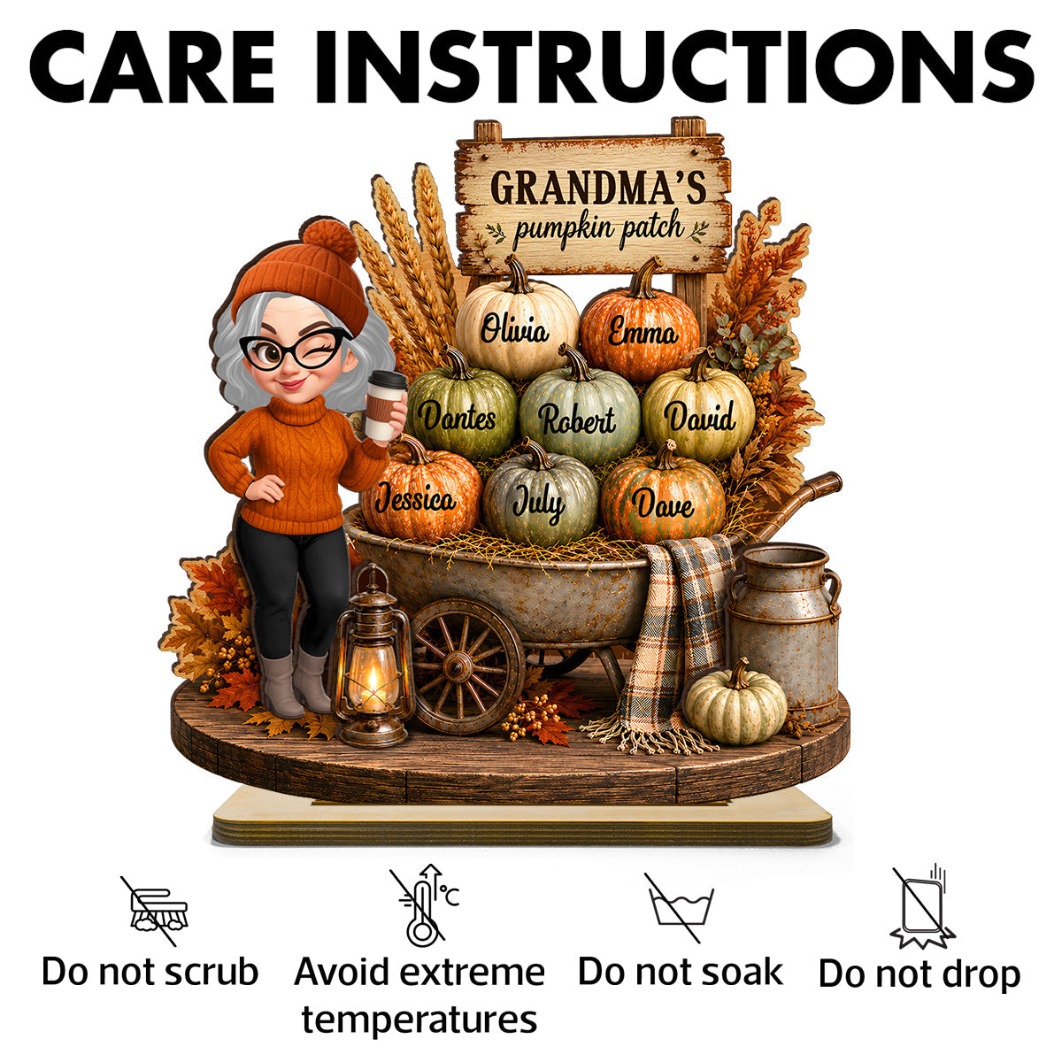 Cozy Fall Vibe Grandma's Pumpkin Patch - Personalized 2-Layered Wooden Plaque - Fall Decor for Grandma