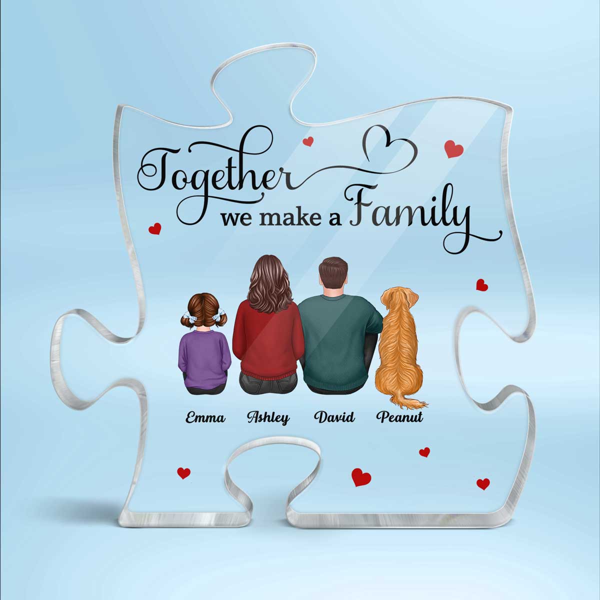 Whole Back View Family Couple Dad Mom Kids Dogs Cats Together We Make A Family Personalized Puzzle Acrylic Plaque