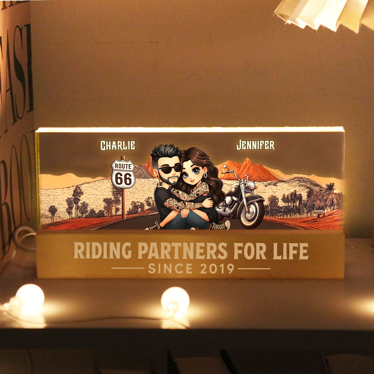 Eternal Love Biker Couple Riding Partners For Life - Personalized Acrylic Block LED Night Light - Gift For Couple, Bikers, Gift For Him, For Her