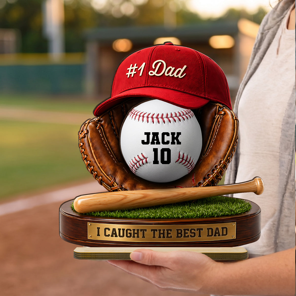 No 1 Baseball Dad - Personalized 2-Layered Wooden Plaque -  Gift for Dad, Husband
