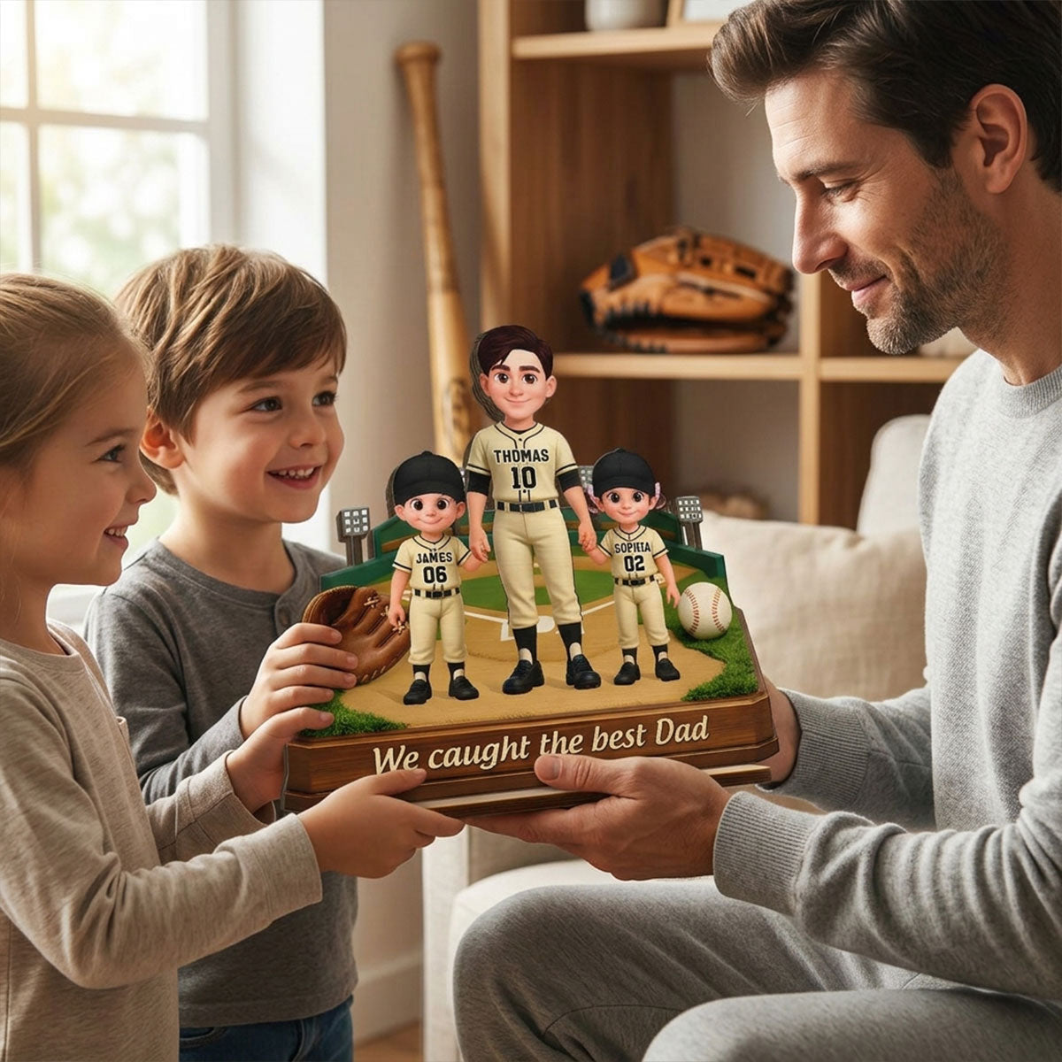 We Caught The Best Dad Baseball Field - Personalized 2-Layered Wooden Plaque -  Gift For Baseball Dad