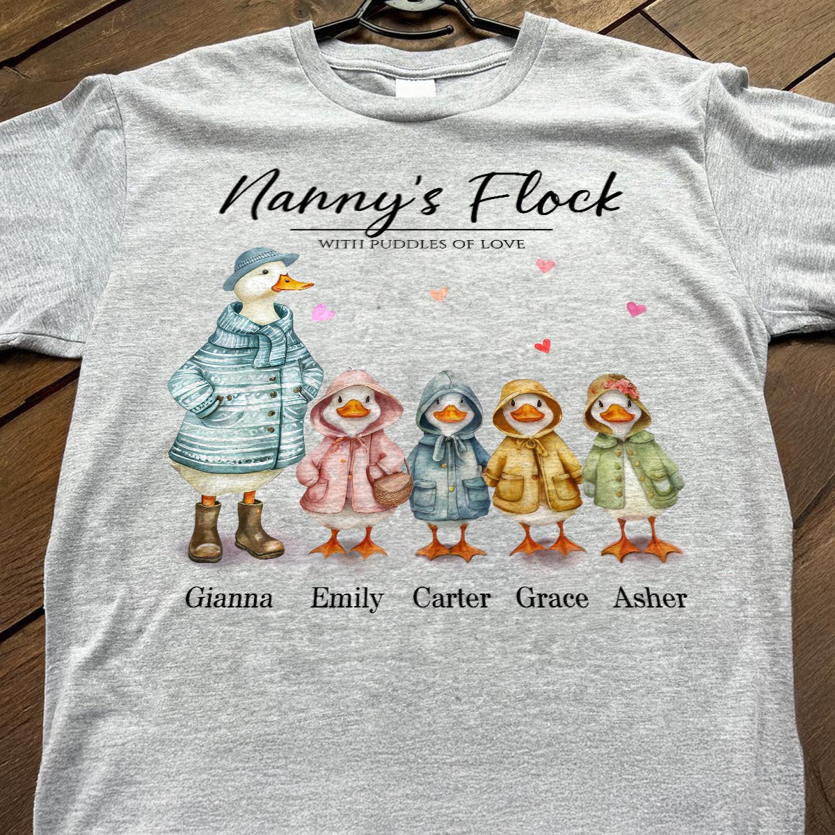 Nanny's Flock Gift For Grandma Nana Grammy Cute Watercolor Ducks Personalised Shirt, Mother's Day Gift