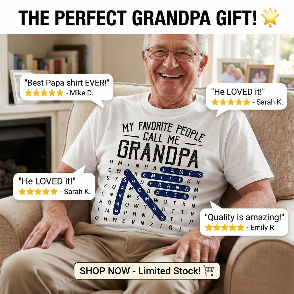 Grandpa's Favorite People Word Search Puzzle - Personalized Shirt - Gift For Grandpa, Dad