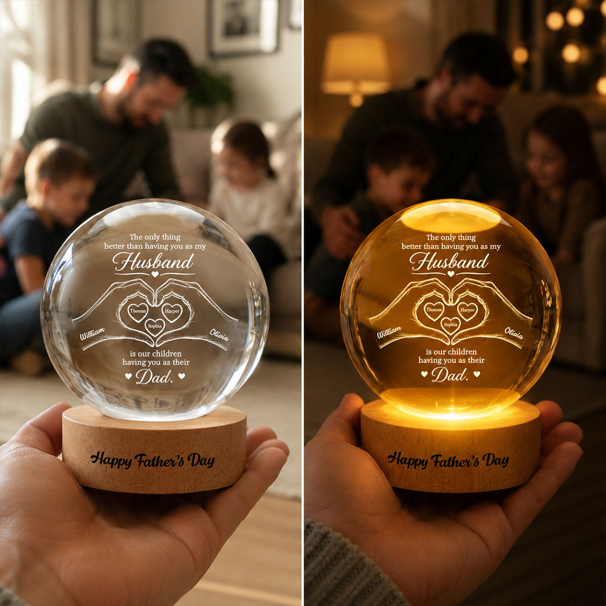 The Only Thing Having You As My Husband Hearts in Hands - Personalized Crystal Ball LED Night Light -  Gift For Husband