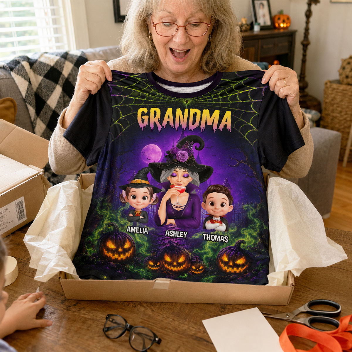 Spooky Grandma Grandkids - Personalized Shirt - Halloween Gift For Grandma