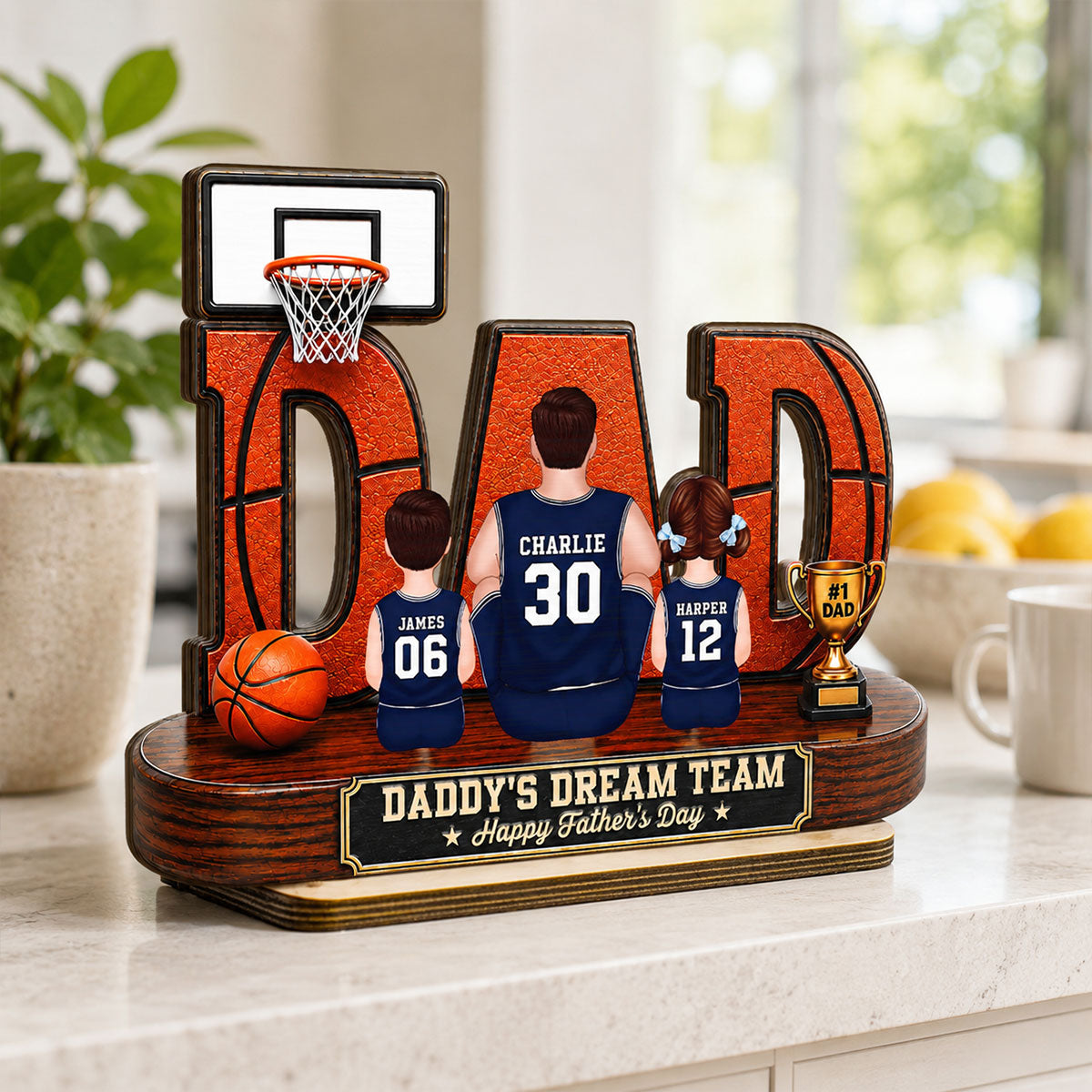 Basketball Dad Legend Daddy's Dream Team - Personalized 2-Layered Wooden Plaque - Unique Trending  Gift For Dad, Husband, Basketball Fans