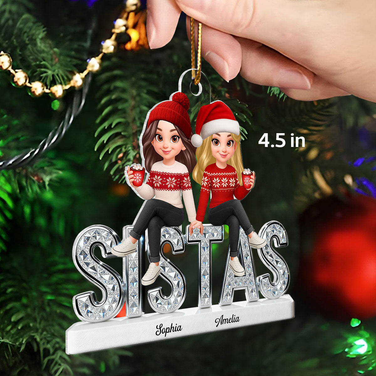 3D Shining Effect Sistas - Personalized Acrylic Ornament - Christmas Gift For Sisters