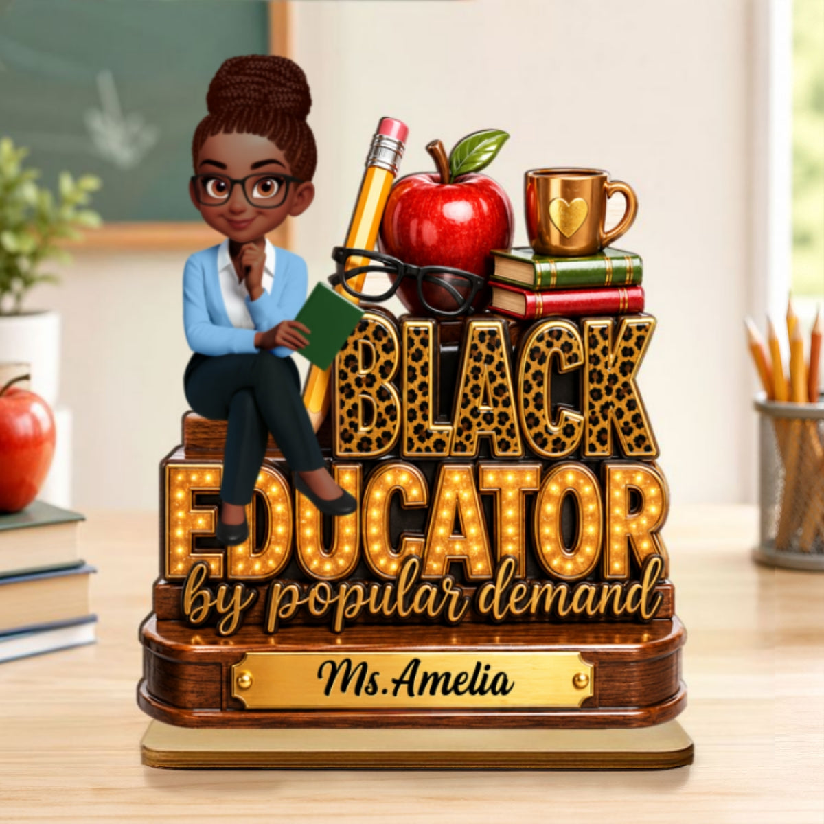 Black Educator by Popular Demand - Personalized 2-Layered Wooden Plaque - Back to School Decor for Teacher