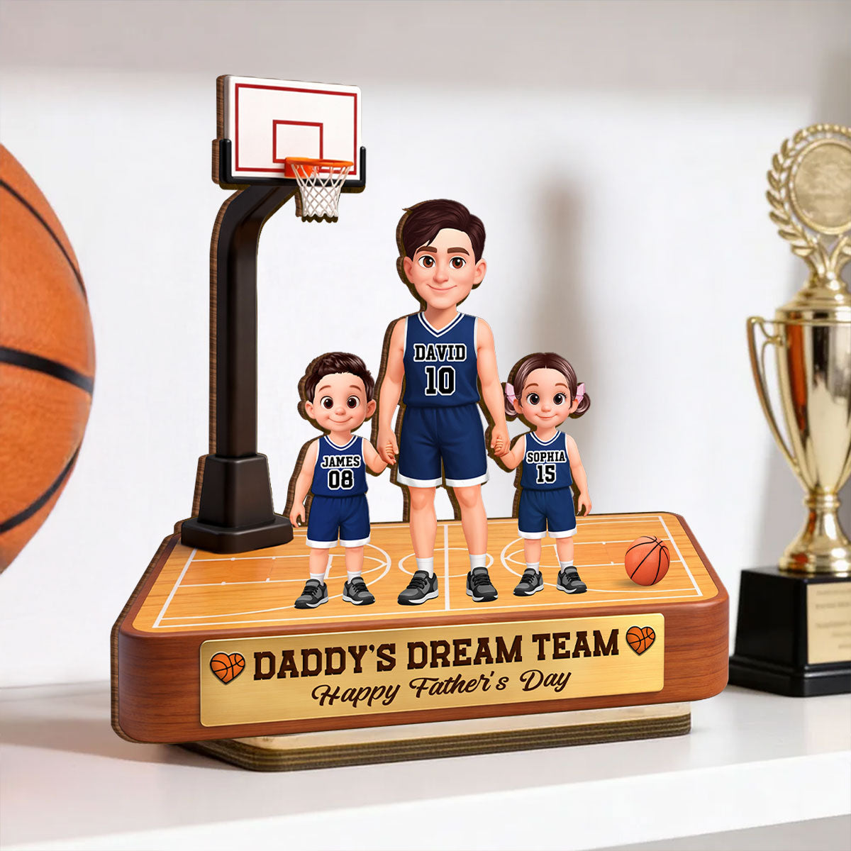 Basketball Daddy's Dream Team - Personalized 2-Layered Wooden Plaque -  Gift For Dad, Husband