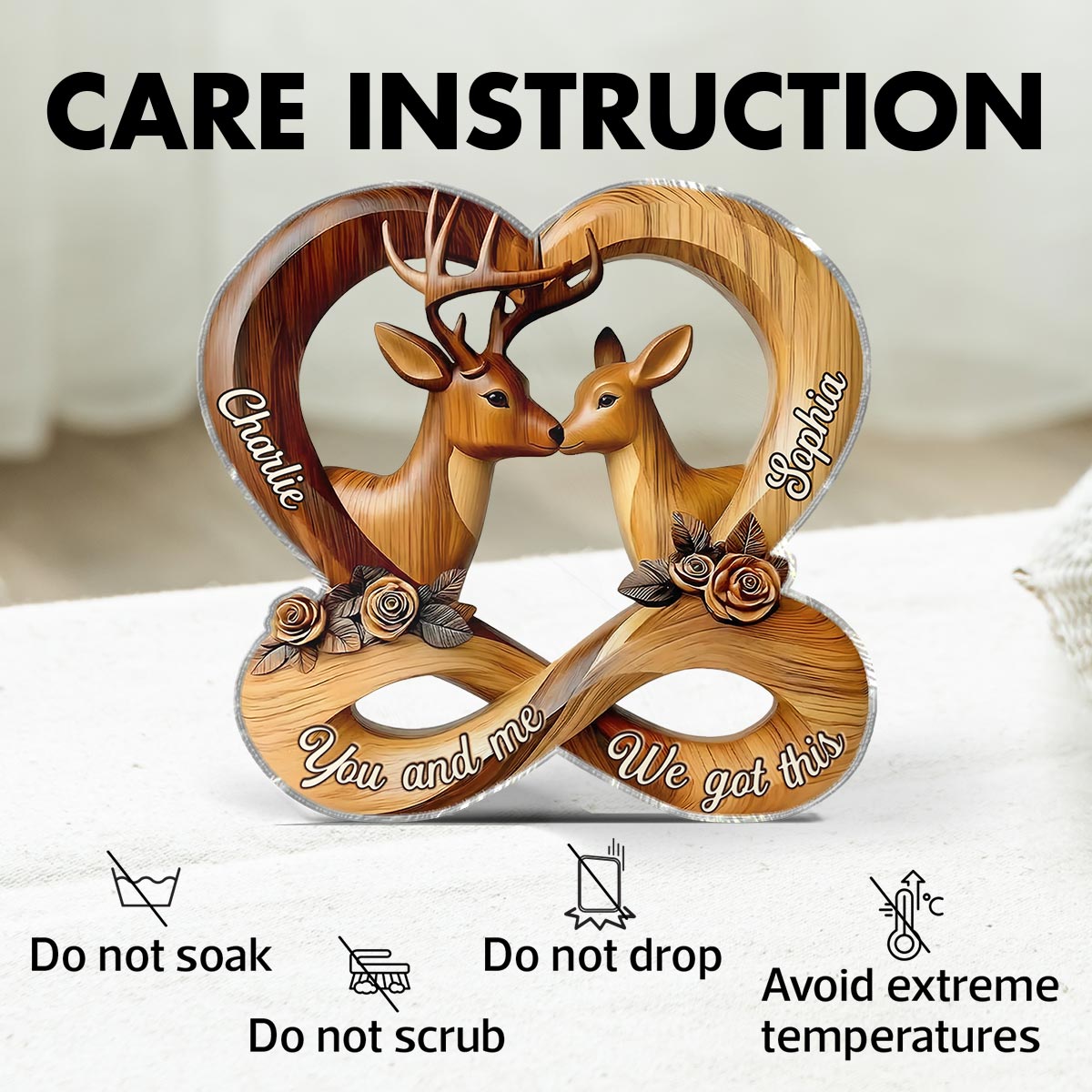 3D Effect Deer Couple Eternal Love - Personalized Acrylic Block Plaque - Gift For Him, Gift For Her