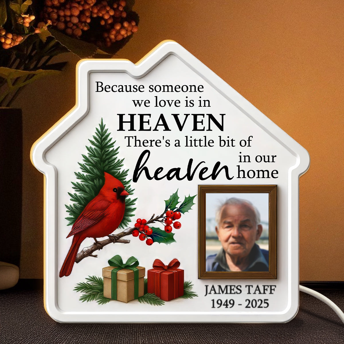 3D Effect Christmas Cardinal Family Memorial Because Someone We Love Is In Heaven - Personalized Light Box