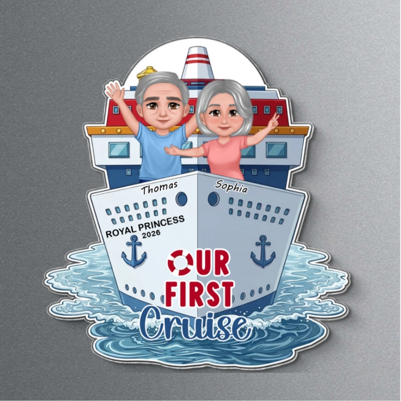 Our First Cruise Happy Couple - Personalized Cruise Ship Door Magnet - First Time Cruise Trip Keepsake