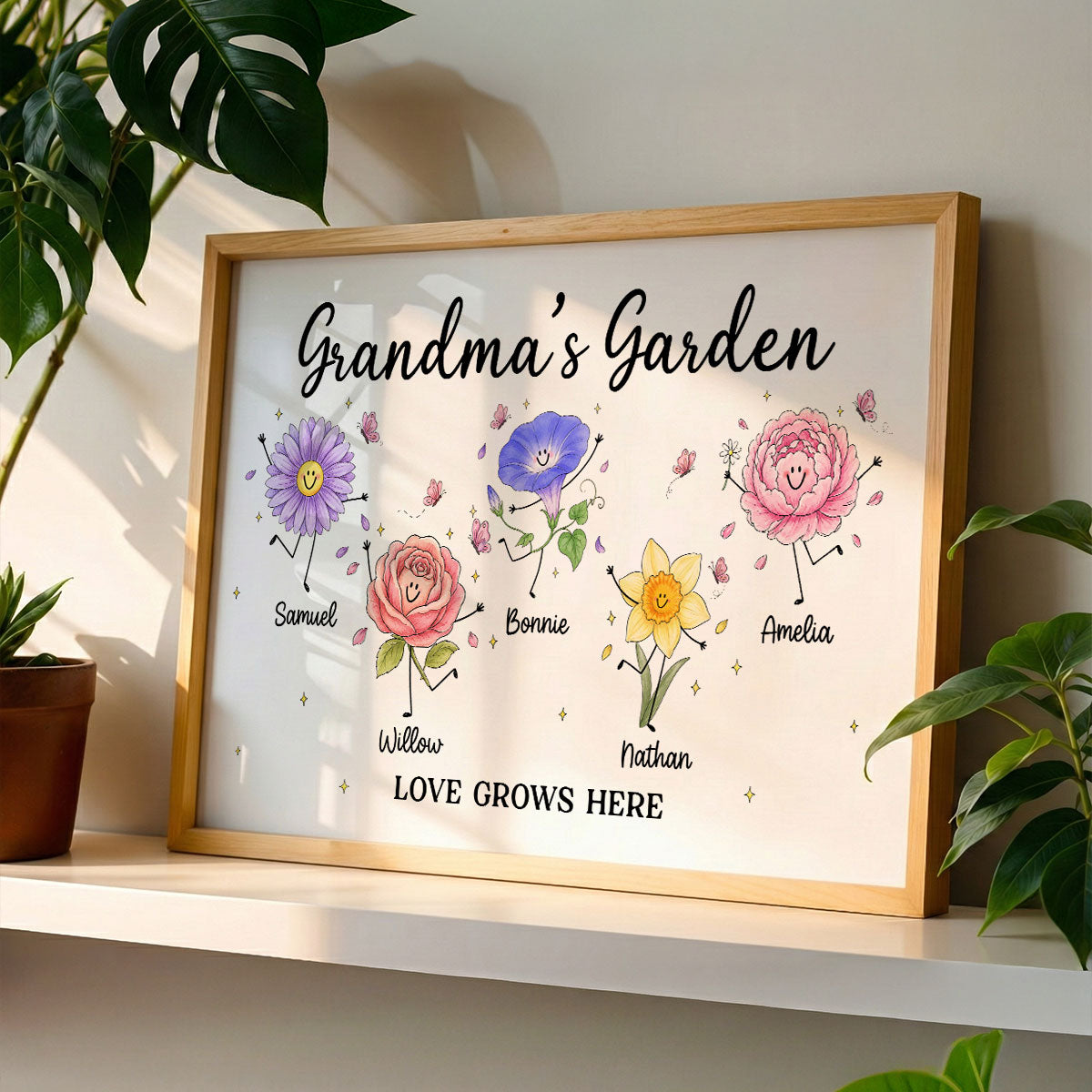 Grandma's Garden Cute Doodle Birth Month Flowers - Personalized Poster - Home Decor Gift, Birthday Gift For Grandma