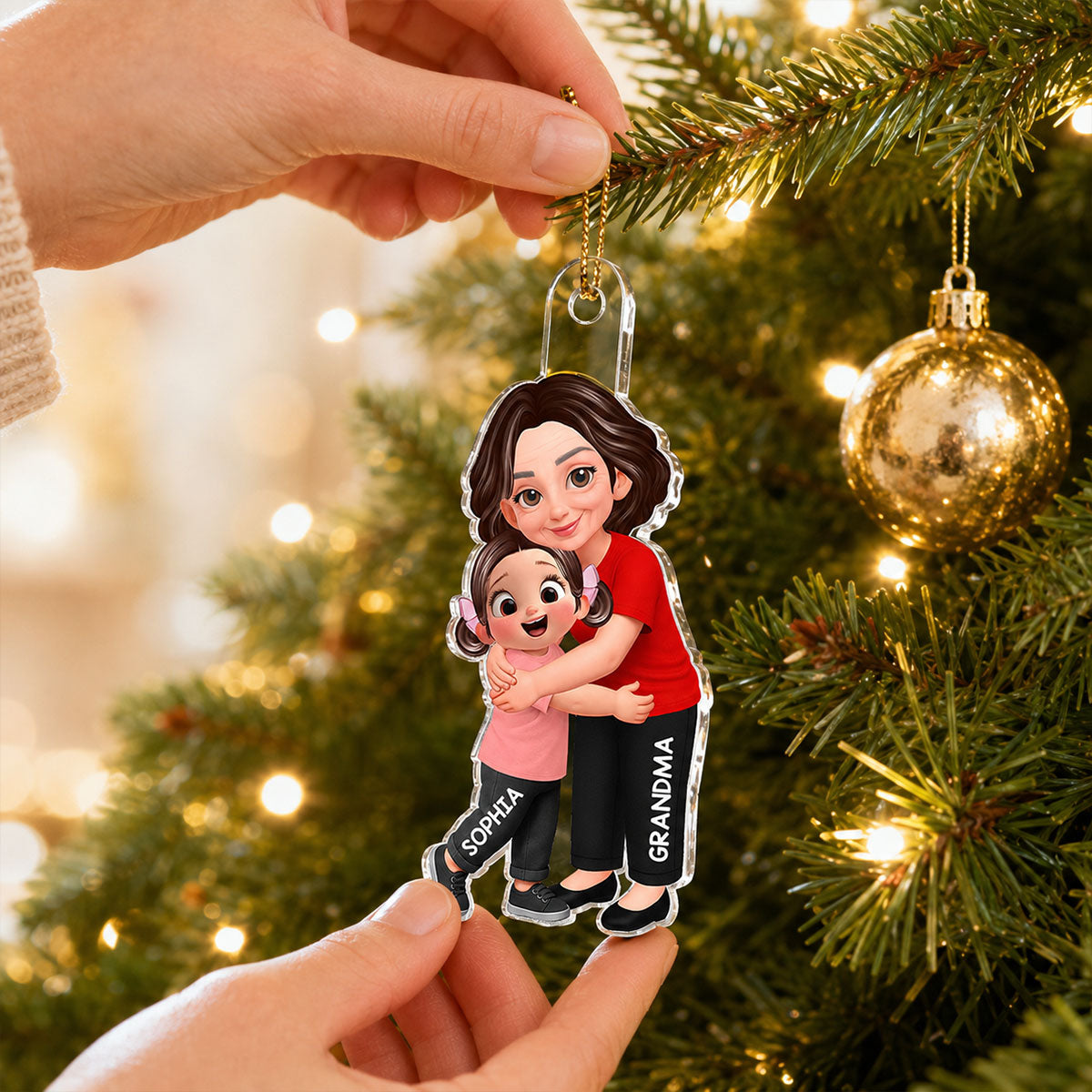 Endless Love Grandma Hugging Grandkid - Personalized Acrylic Ornament - Christmas Gift For Grandkids, Grandma