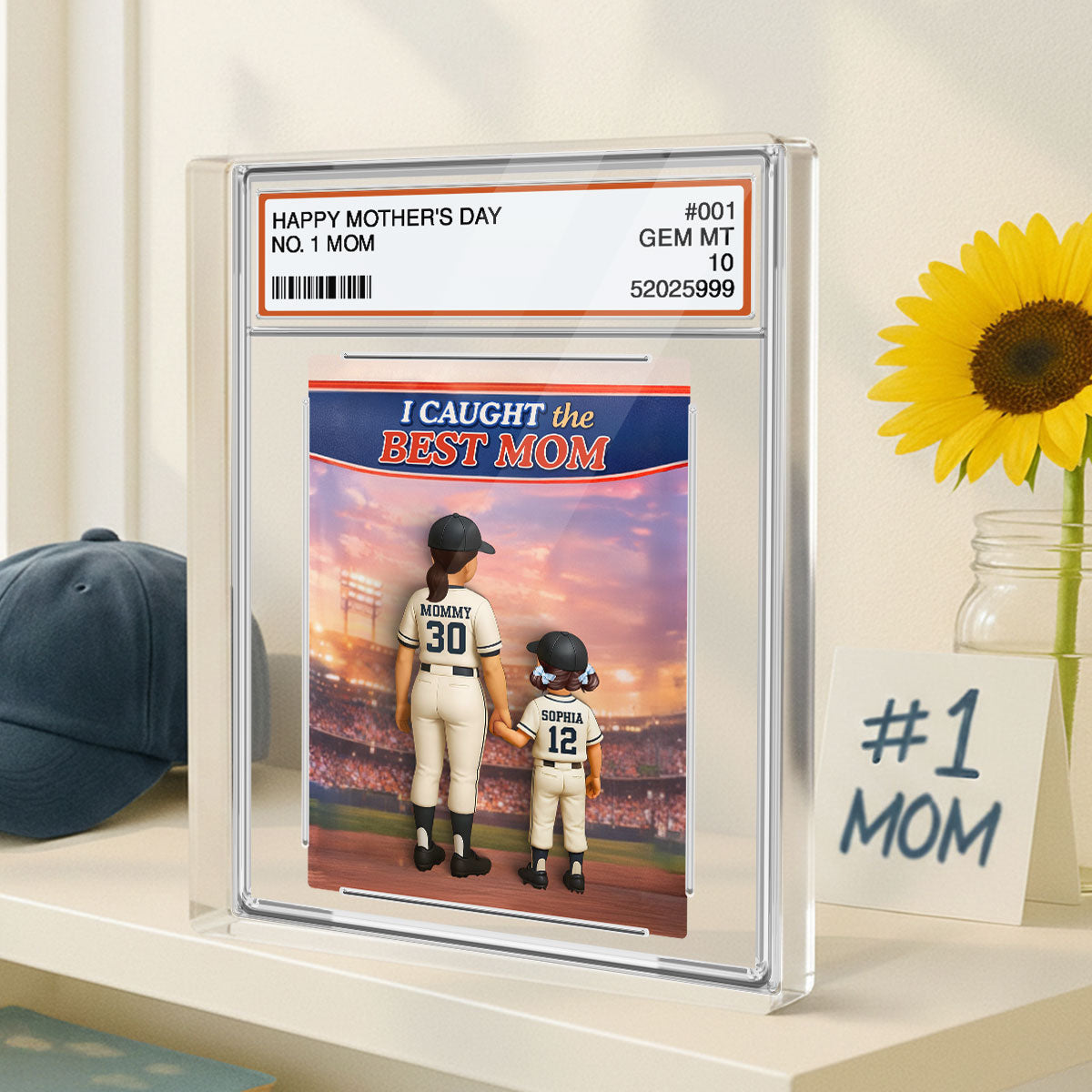 Baseball We Caught the Best Mom Custom Trading Card - Personalized Acrylic Block Plaque - Heartfelt Gift for Mom