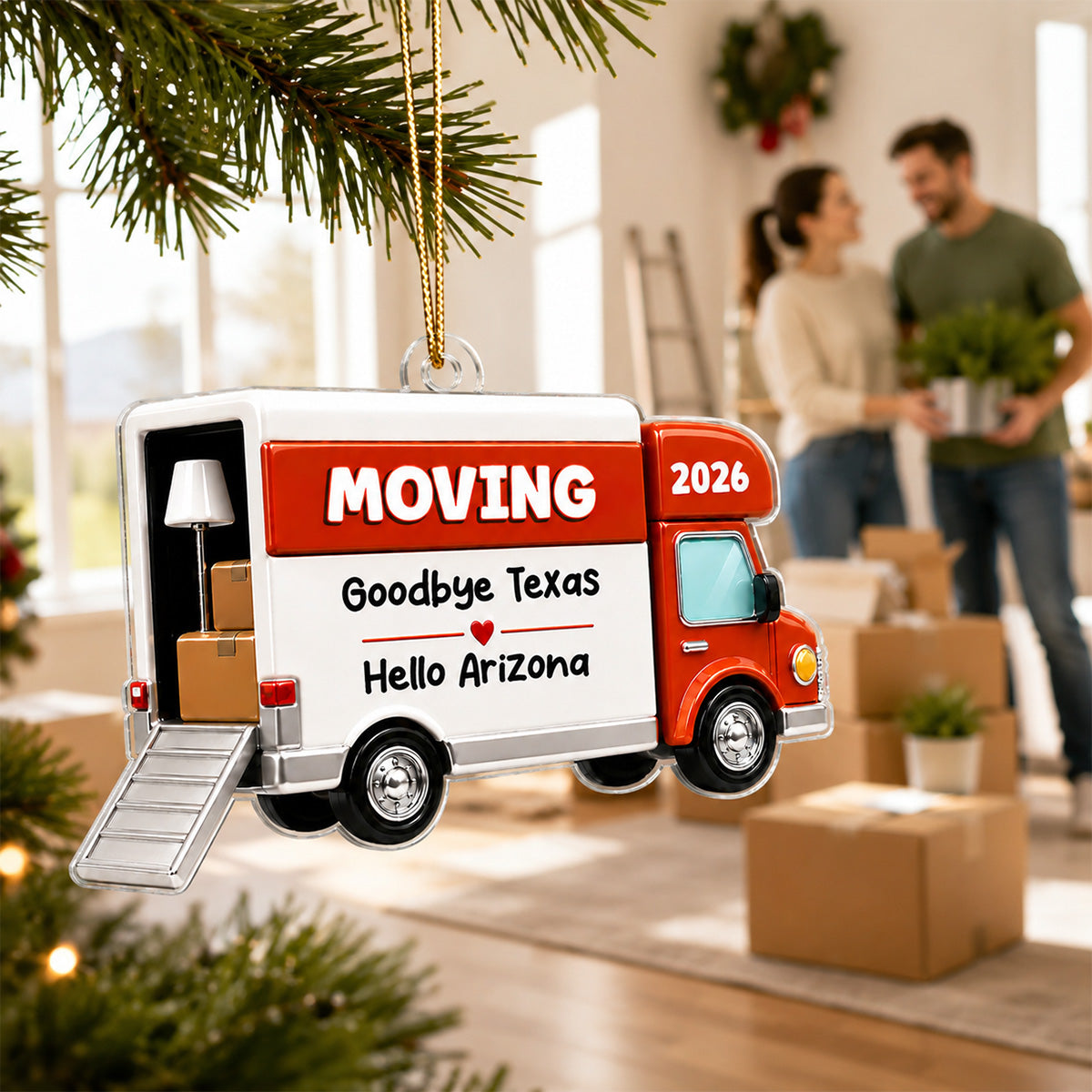 Moving Van New Home 2D Flat - Personalized Acrylic Ornament - 1st Home 1st Apartment Keepsake