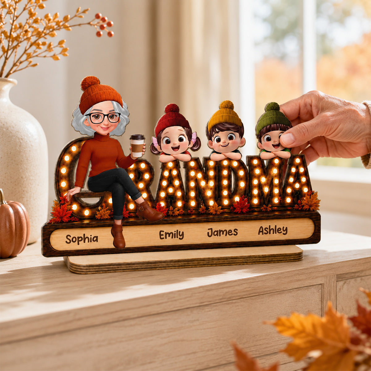 Grandma Grandkids Marquee 2D Flat - Personalized Wooden Plaque - Cozy Fall Season Gift